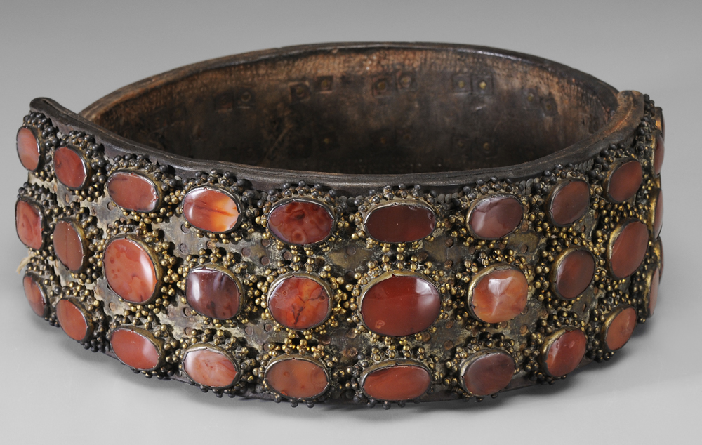 Appraisal: Carnelian-Inlaid Belt Middle Eastern th century or earlier heavy leather