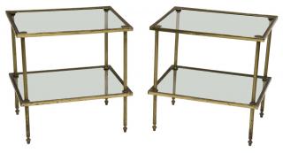 Appraisal: BRASS TWO-TIER TABLES STYLE OF MAISON BAGUES pair Brass side