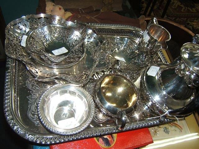 Appraisal: A silver bowl with pierced sides and gadroon border diameter