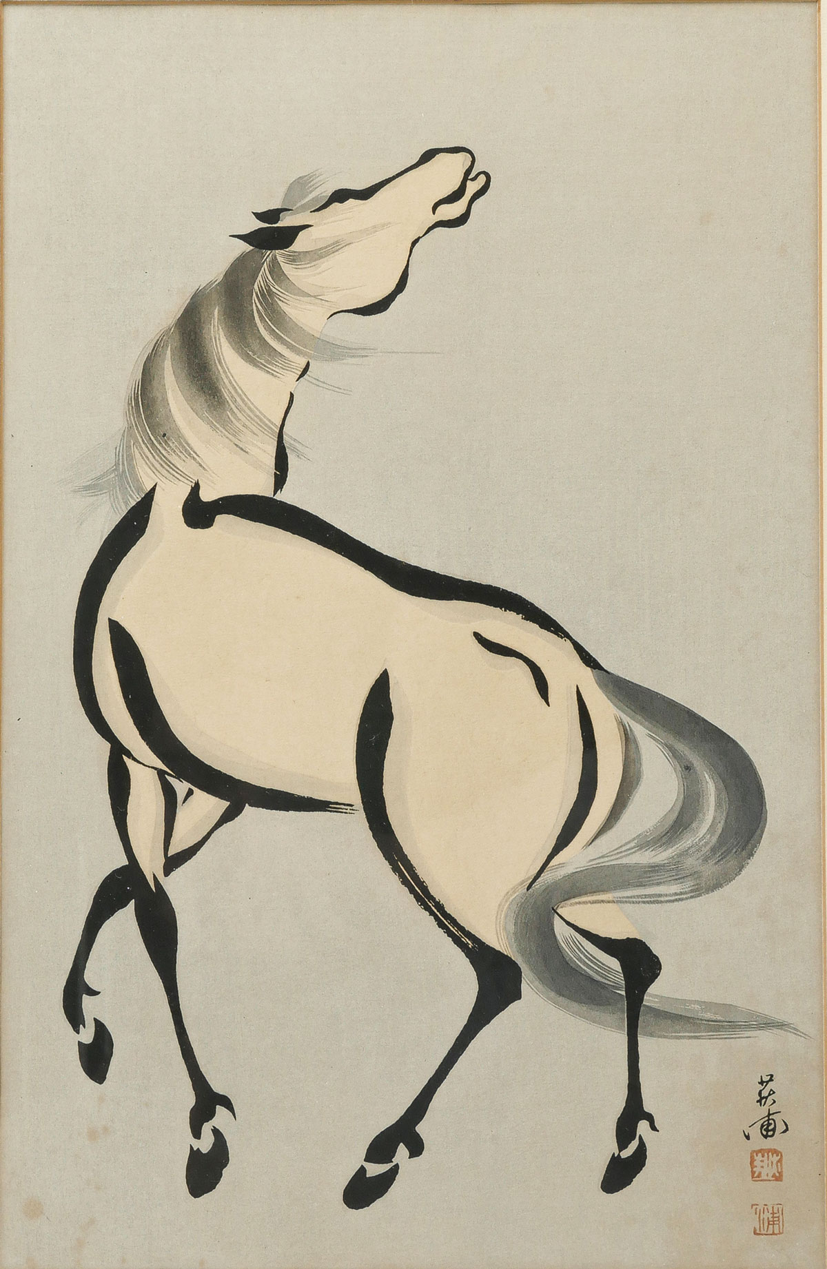 Appraisal: MOKUCHU URUSHIBARA Japanese - ''Stallion'' Japanese Woodblock Print sight size