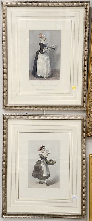 Appraisal: Two hand colored engravings including after Valentini La Bouquetiere x