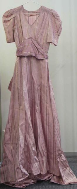 Appraisal: Evening dress in lilac lurex' striped moire with waist detail