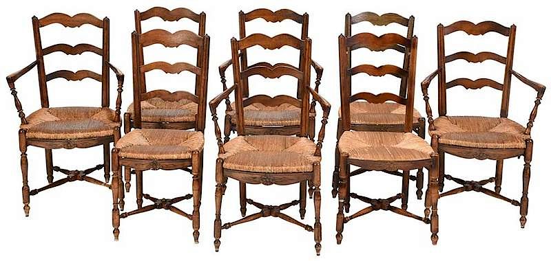 Appraisal: Set of Country French Rush Seat Dining Chairs th century