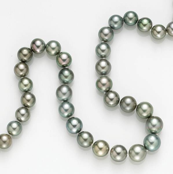 Appraisal: A silver South Sea cultured pearl and diamond necklace pearls