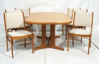 Appraisal: Teak Dining Table Chairs Two Arm Side Ch Teak Dining