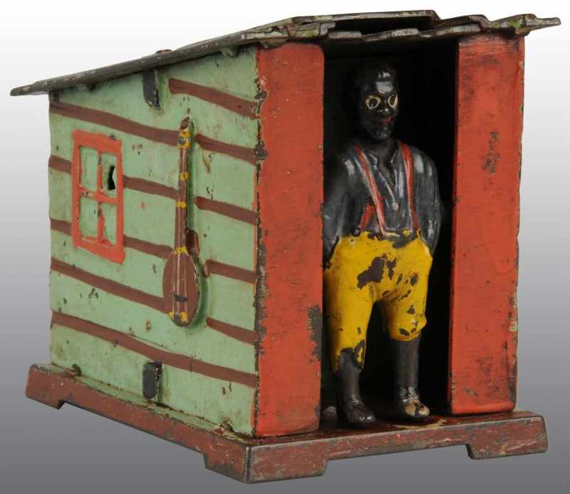 Appraisal: Cast Iron Cabin Mechanical Bank Description Patented J E Stevens