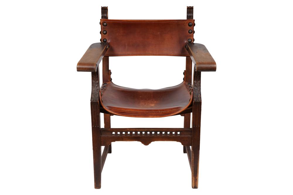 Appraisal: SPANISH CARVED WALNUT HALL CHAIRCondition good with wear commensurate with