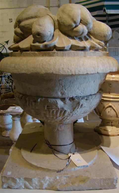 Appraisal: LARGE FRENCH LIMESTONE FINIAL FRUIT BASKETS LATE TH CENTURY h