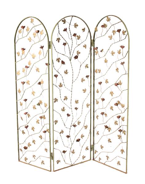 Appraisal: A pair of three panel polychrome wrought iron and tole