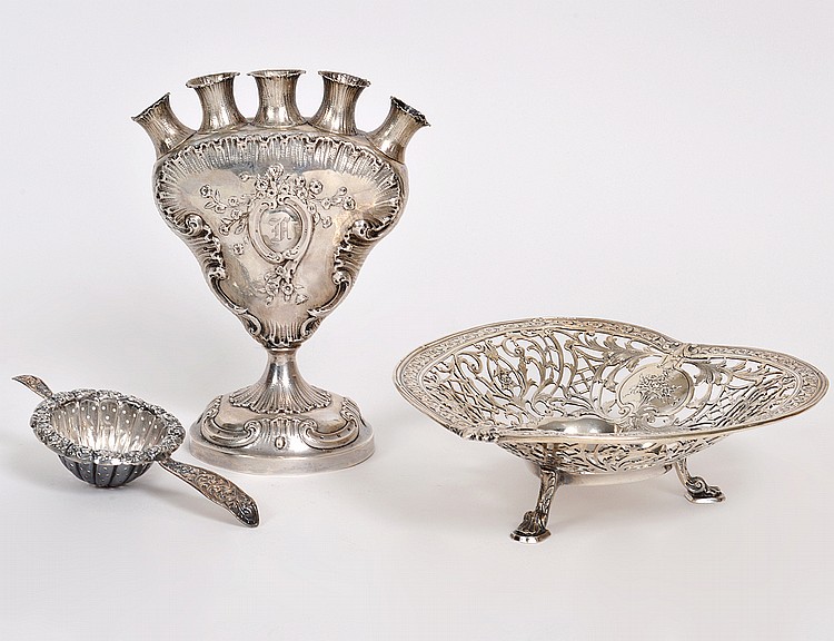 Appraisal: TWO STERLING SILVER TABLE ITEMS AND A TULIP VASELate th