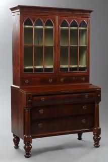 Appraisal: American Late Classical Carved Mahogany Secretary Bookcase th c in