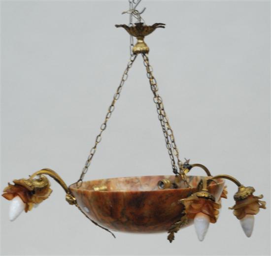 Appraisal: ALABASTER CHANDELIER A central bowl with winged protomes acanthus leaves