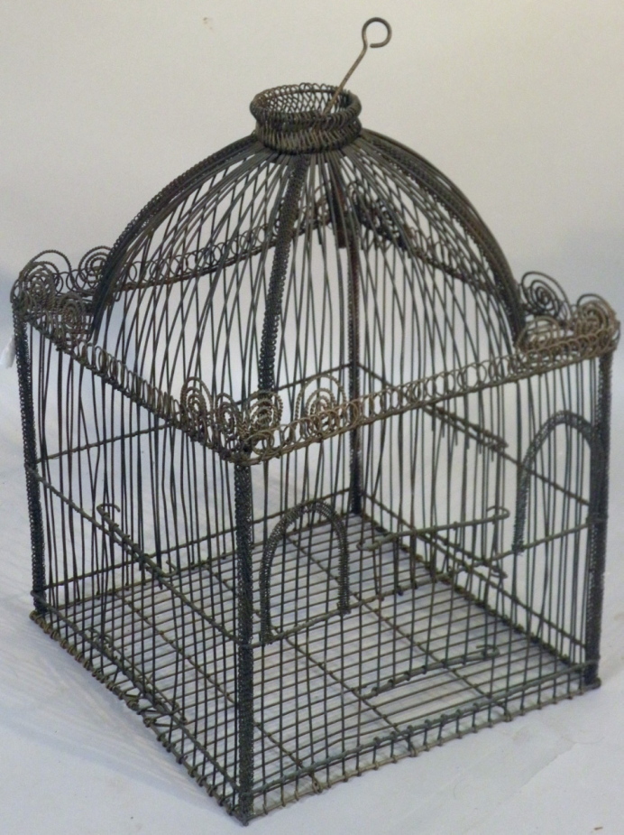 Appraisal: A late thC wirework bird cage with domed top centred