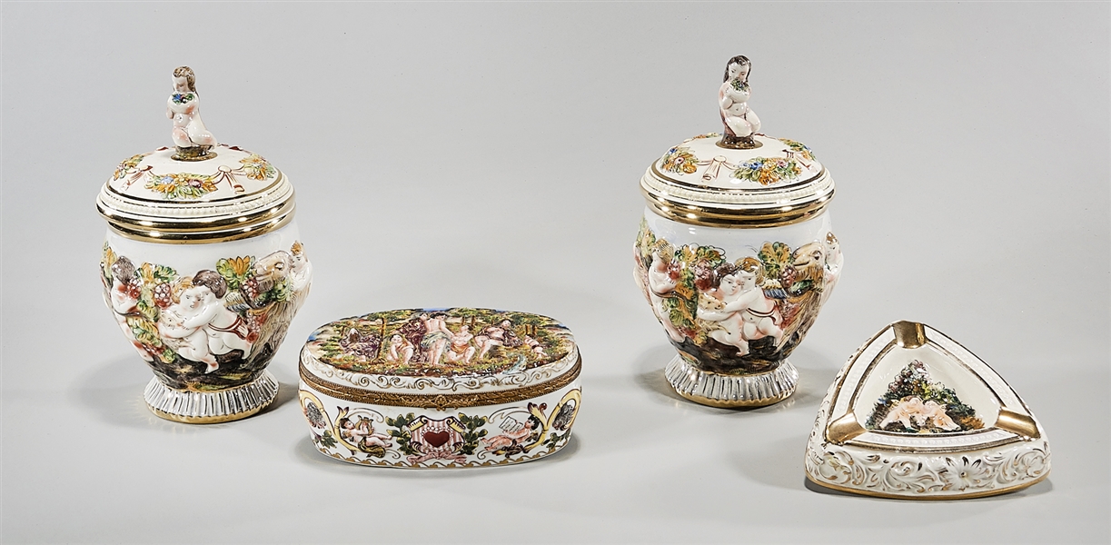 Appraisal: Group of porcelains with Capodimonte marks including a hinged-lid dresser