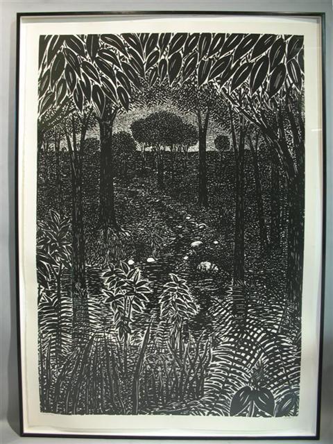 Appraisal: DENNIS NECHVATAL AMERICAN - LANDSCAPE DRAMA Woodcut on paper x