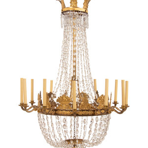 Appraisal: An Empire Gilt Bronze and Cut Glass Twelve-Light Chandelier Circa