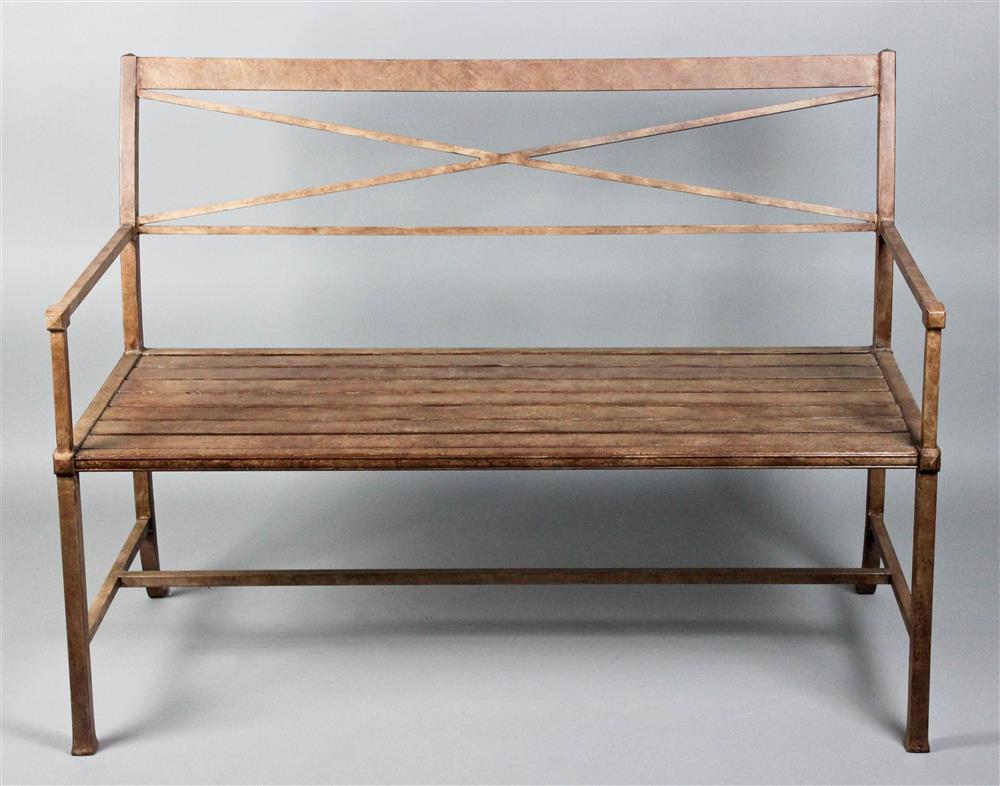 Appraisal: SALVATIONS ARCHITECTURAL FURNISHINGS COMPANY CAST IRON BENCH custom distressed light