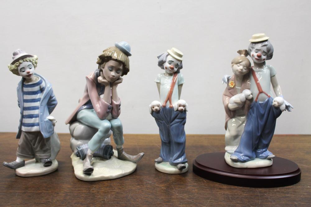 Appraisal: FOUR LLADRO PORCELAIN FIGURINES Thinking H Little Traveler H Pals