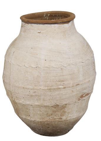 Appraisal: Large terracotta olive jar rolled rim over ovoid banded body