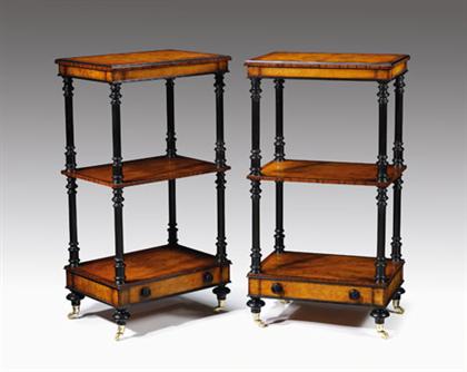 Appraisal: Pair of English rosewood and ebonized crossbanded etageres The three