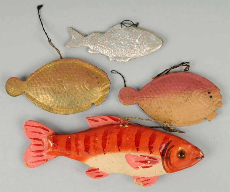 Appraisal: Lot of German Dresden Fish Ornaments Description Includes two flounder