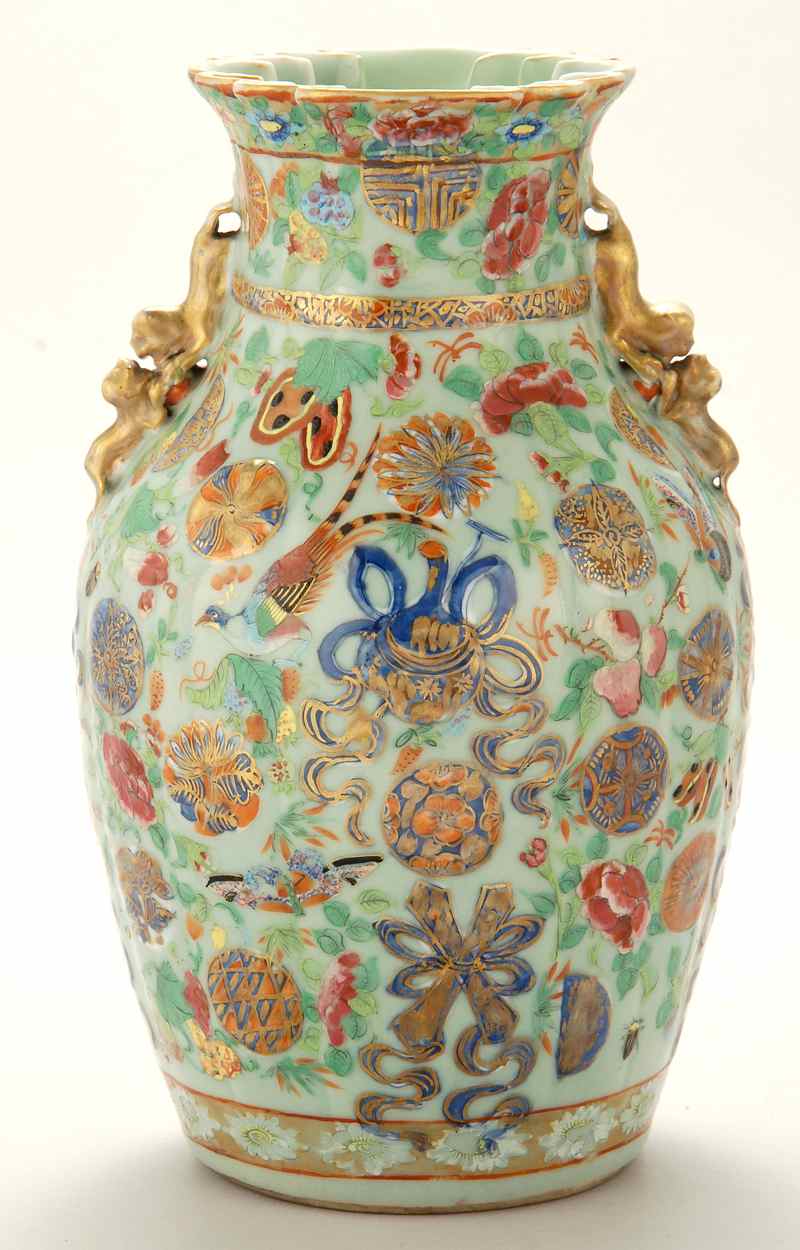 Appraisal: CHINESE EXPORT CELADON PORCELAIN VASE Mid- th CenturyWith ruffled top