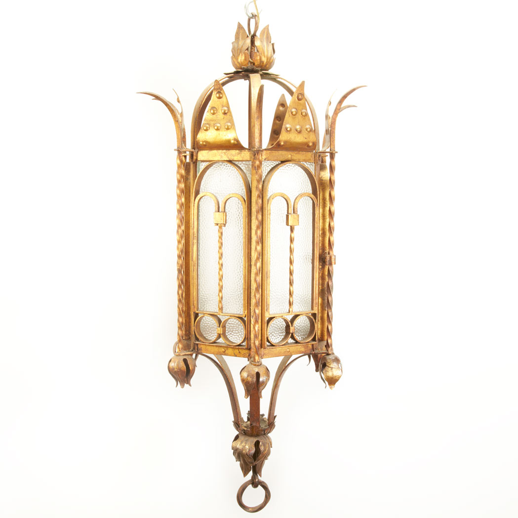 Appraisal: Baroque Style Gilt-Iron Single-Light Hall Lantern th Century Of hexagonal