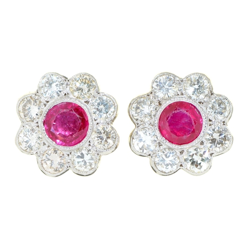 Appraisal: A pair of ruby and diamond cluster ear studs in