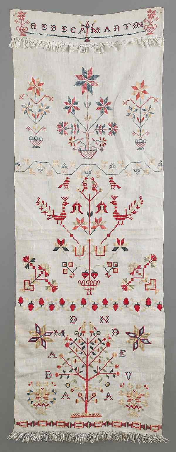 Appraisal: Pennsylvania embroidered show towel mid th c by Rebeca Martin