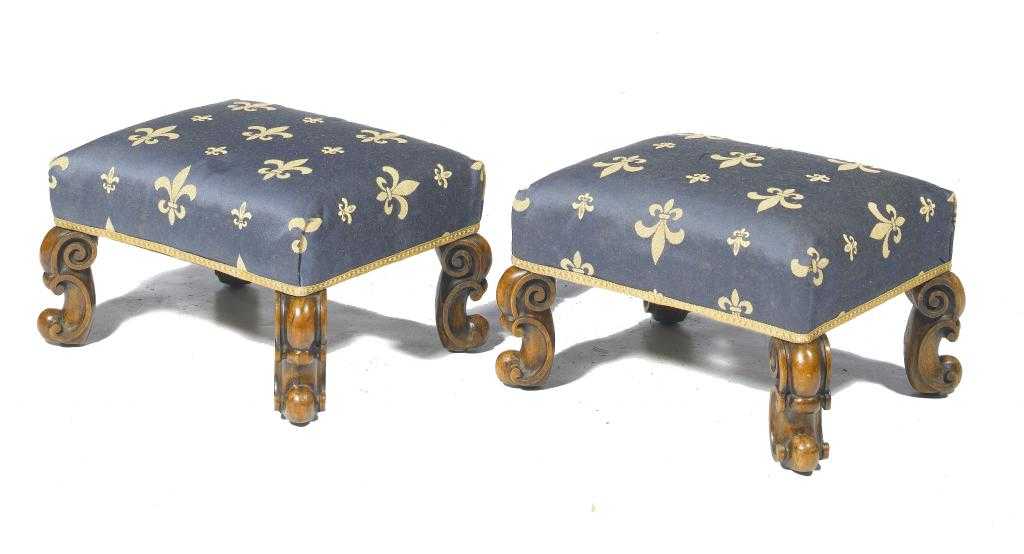 Appraisal: A PAIR OF VICTORIAN WALNUT FOOTSTOOLS BY HOWARD SONS on