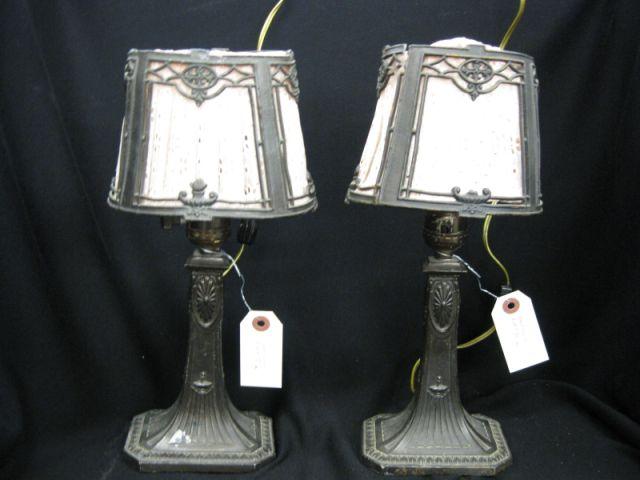 Appraisal: Pair of Antique Boudior Lamps ornate metal bases and cloth