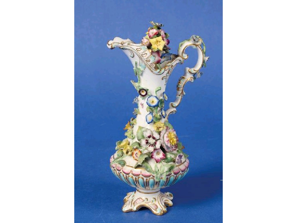 Appraisal: A VICTORIAN COALBROOKDALE TYPE EWER AND STOPPER encrusted with polychrome