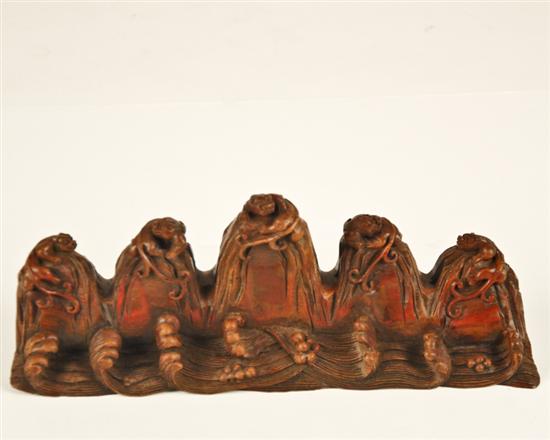 Appraisal: Chinese Carved Bamboo Brush Rest In form of mountains with