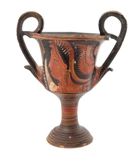 Appraisal: An Apulian Red Figured Kantharos Height x width inches An