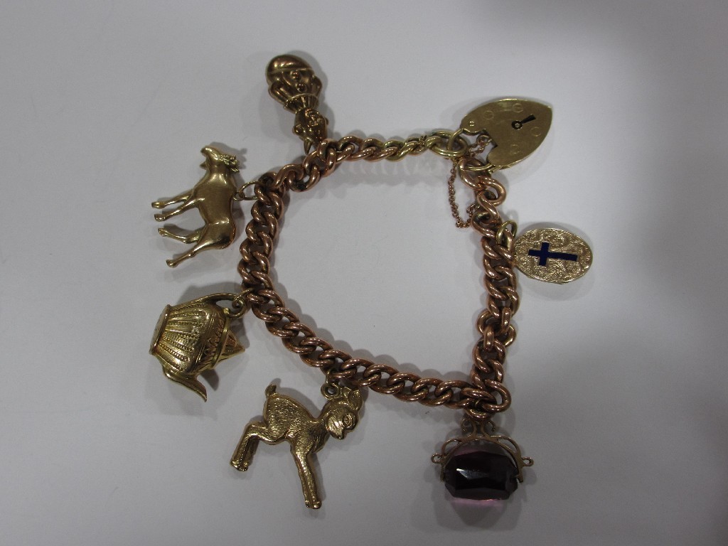 Appraisal: Nine carat gold charm bracelet with Victorian gold plated locket