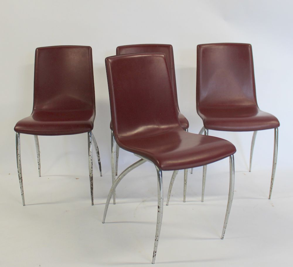 Appraisal: MIDCENTURY Italian Leather And Chrome Chairs Great lines signed and