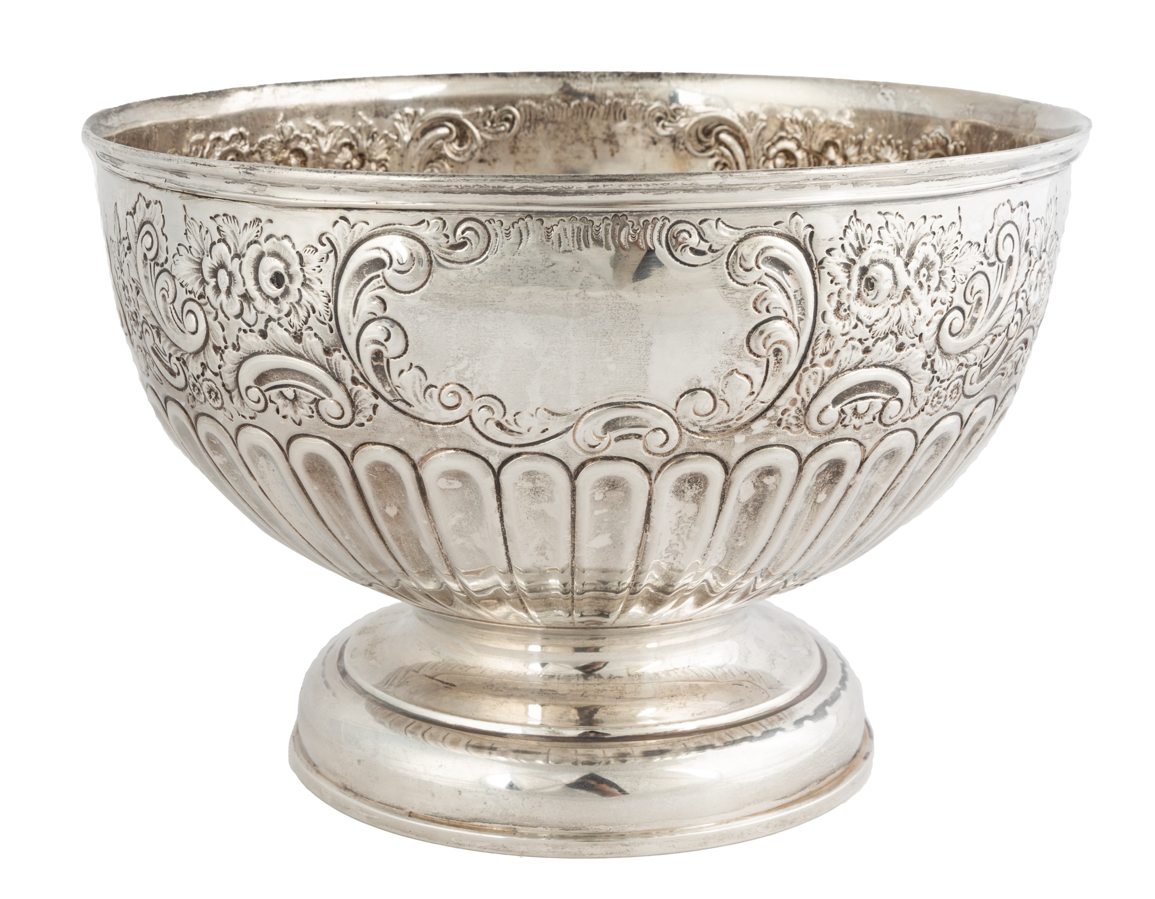 Appraisal: STERLING SILVER FOOTED BOWL th century with hand chased decoration