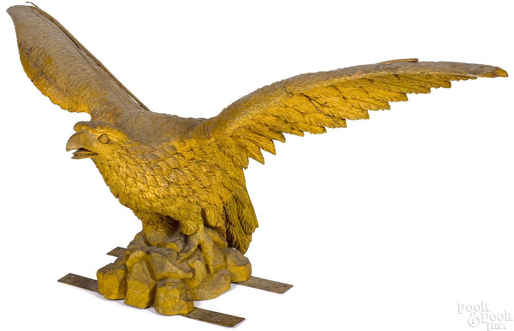 Appraisal: American carved and painted spread winged eagle Monumental American carved