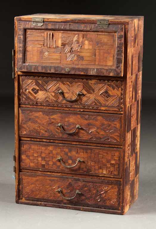 Appraisal: Japanese inlaid softwood cabinet th century fragment of larger cabinet