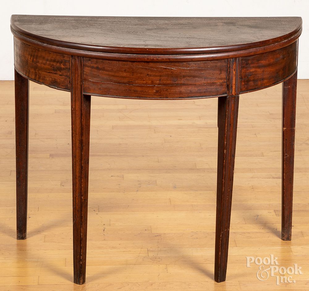 Appraisal: Pennsylvania Chippendale demilune card table Pennsylvania Chippendale mahogany demilune card