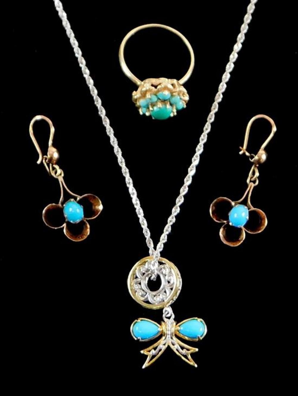 Appraisal: JEWELRY Three Pieces of gold and Turquoise jewelry one sterling