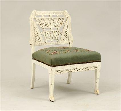 Appraisal: Aesthetic Movement Carved Pierced and Painted Slipper Chair in the