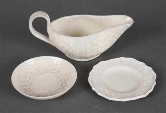 Appraisal: Staffordshire white salt glazed miniature sauceboat and two child's cup