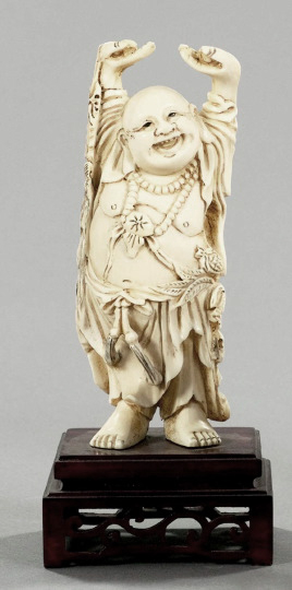 Appraisal: Japanese Meiji Elaborately Carved Ivory Figure of Hotei fourth quarter