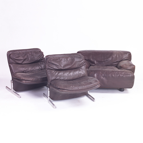 Appraisal: Three pieces upholstered in brown leather a pair of Jeffrey