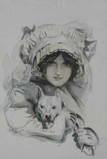 Appraisal: Eva HarrisonWoman with Dogsigned Eva Harrison and dated Oct watercolour