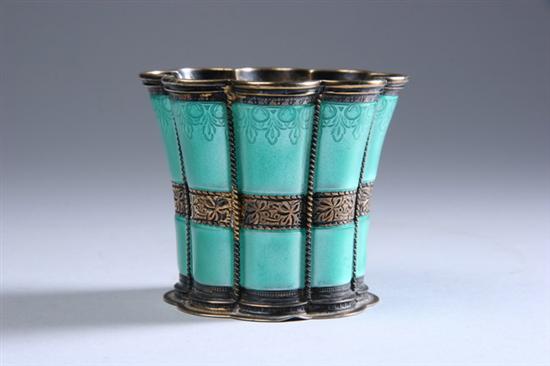 Appraisal: DANISH ENAMELLED SILVER-GILT CUP th century A Michelsen Copenhagen Lobed