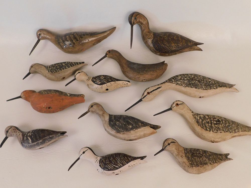 Appraisal: HARRY MONK SHORE BIRDS Lot of carved and painted wood