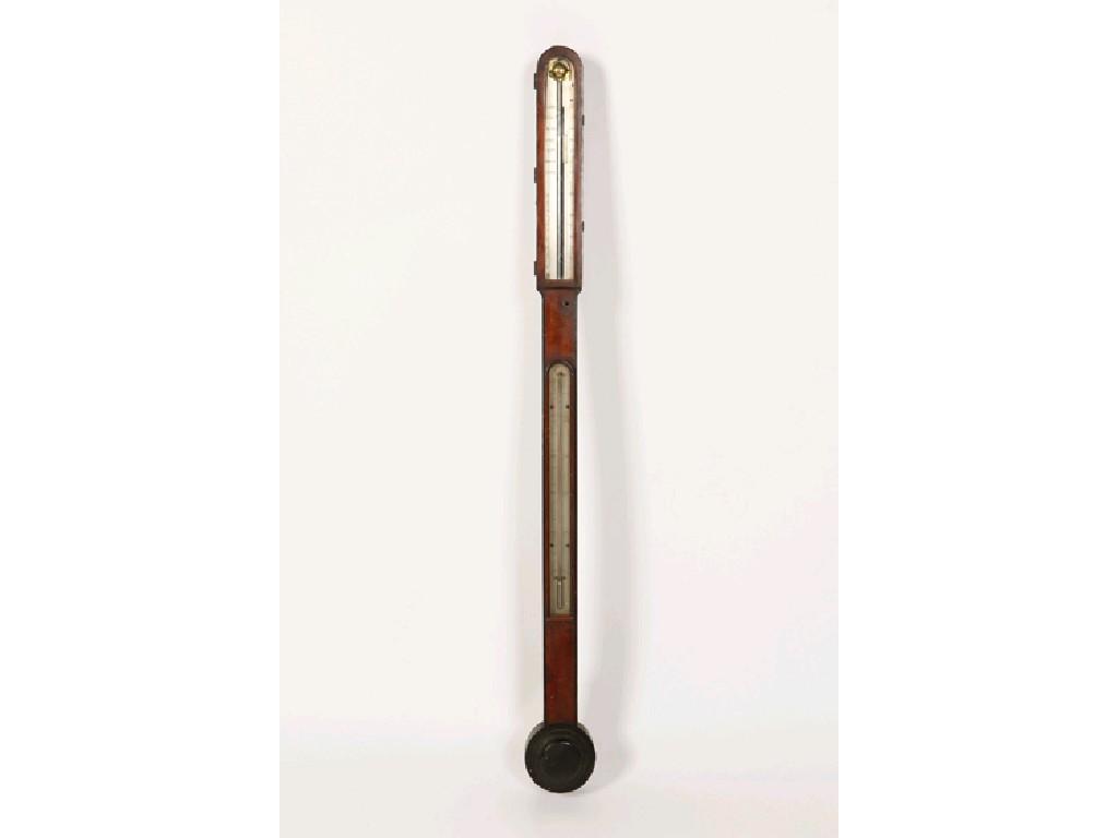 Appraisal: A GEORGE III MAHOGANY STICK BAROMETER by Schmalcalder The Strand