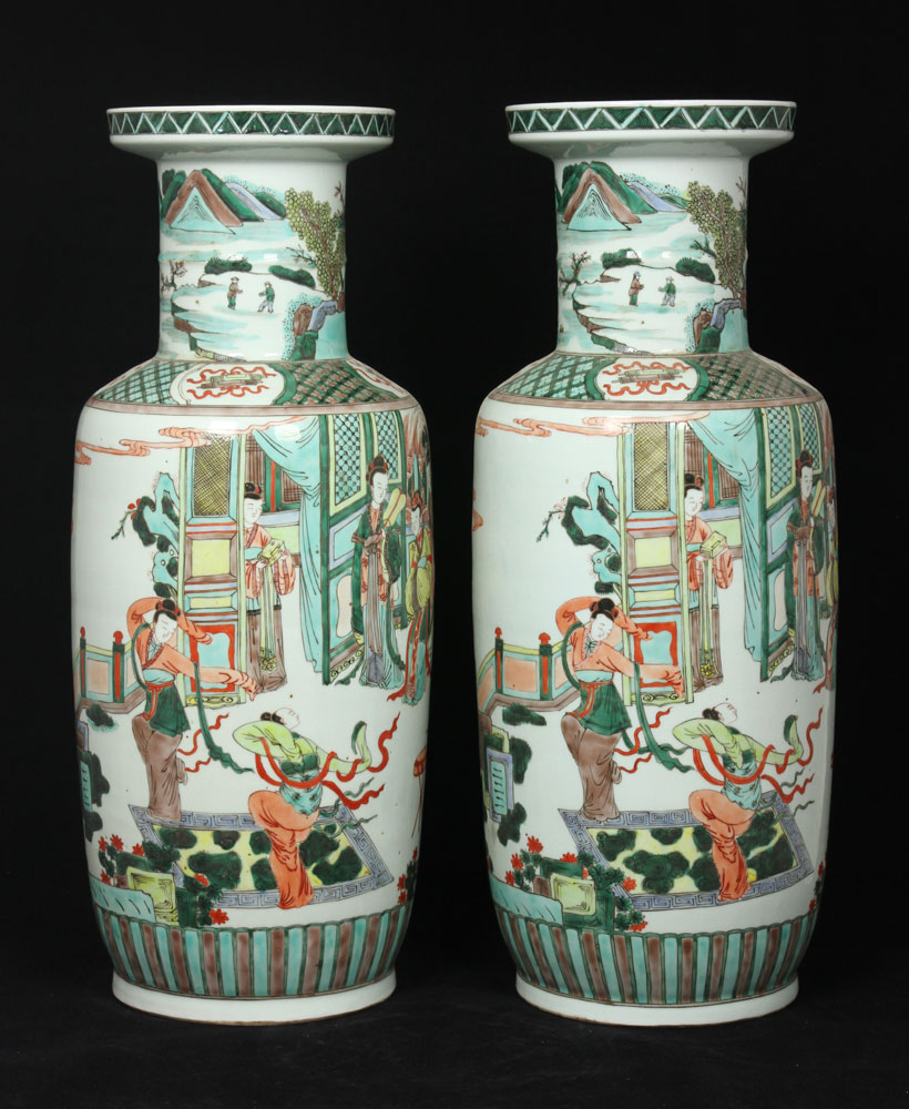 Appraisal: - Pair of Chinese Famille Rose th C Porcelain Vases